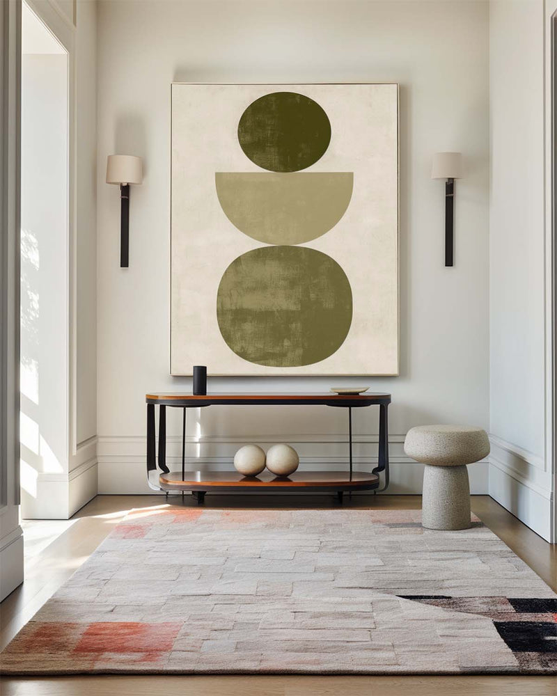 Large Beige And Green Abstract Painting Geometric Art Painting Modern Nordic Style On Canvas