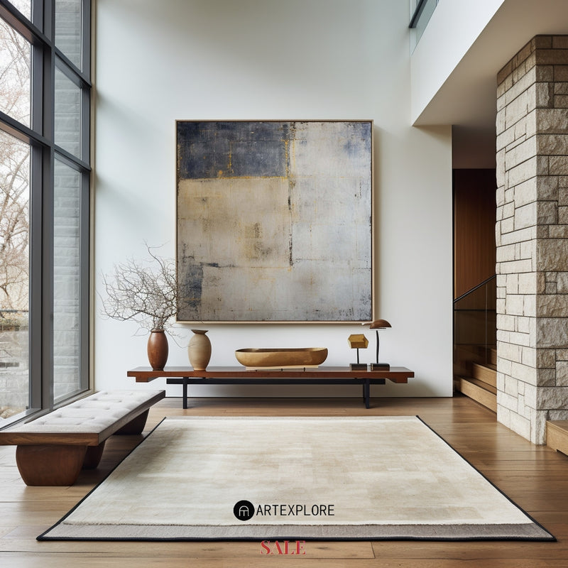 Wabi-sabi Brown Grey Painting Square Minimal Painting Large Canvas Wall Art For Sale