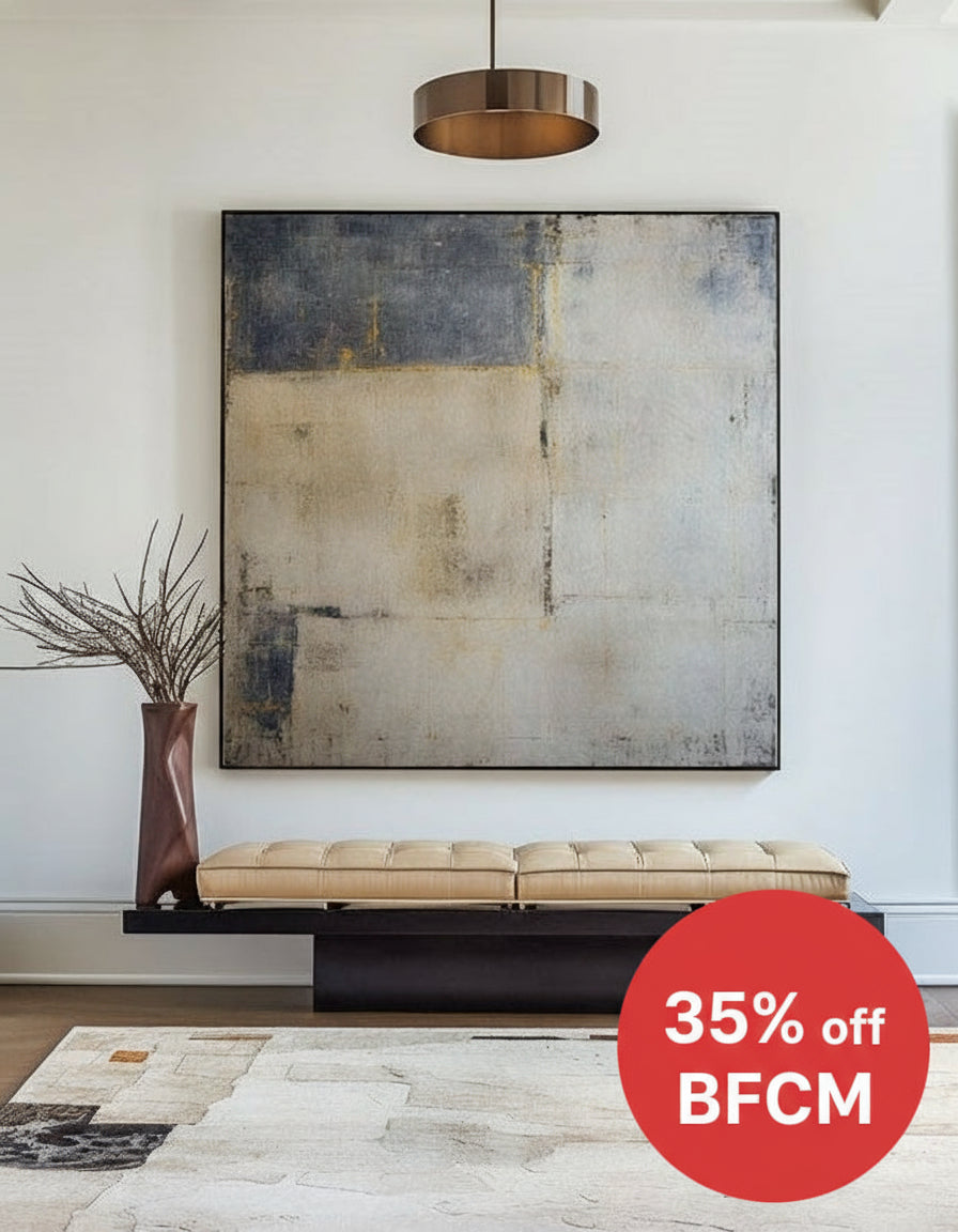 Wabi-sabi Brown Grey Painting Square Minimal Painting Large Canvas Wall Art For Sale