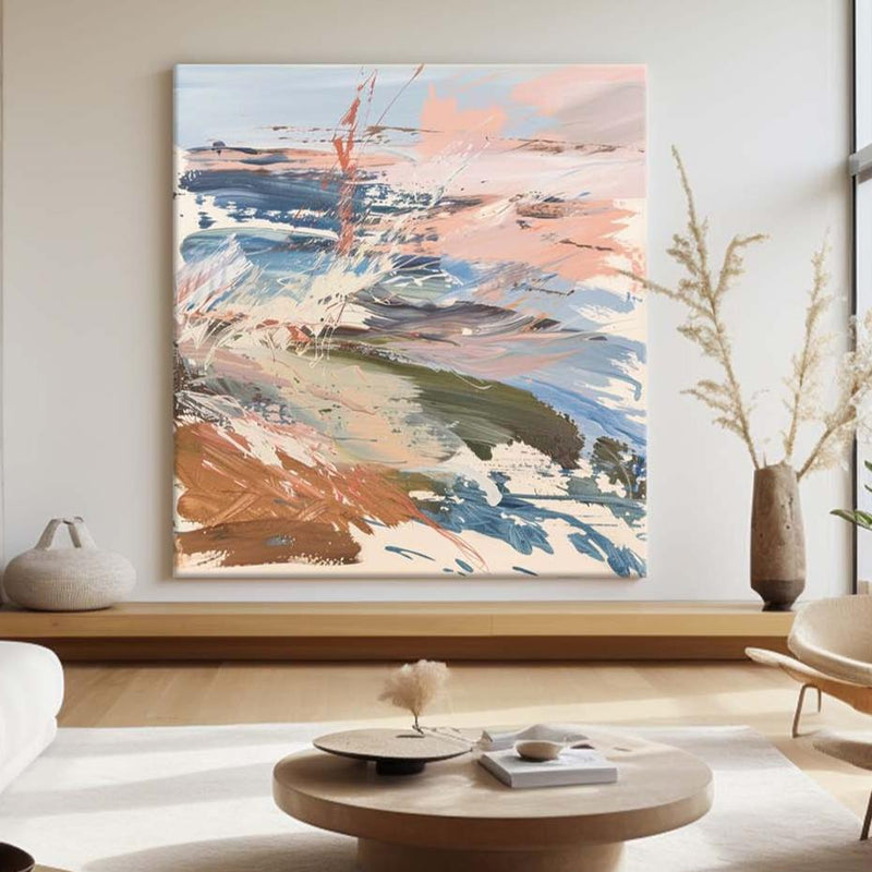 Large Minimalist Painting Muted Colors Wall Art Modern Square Canvas Art Wabi Sabi Artworks For Sale