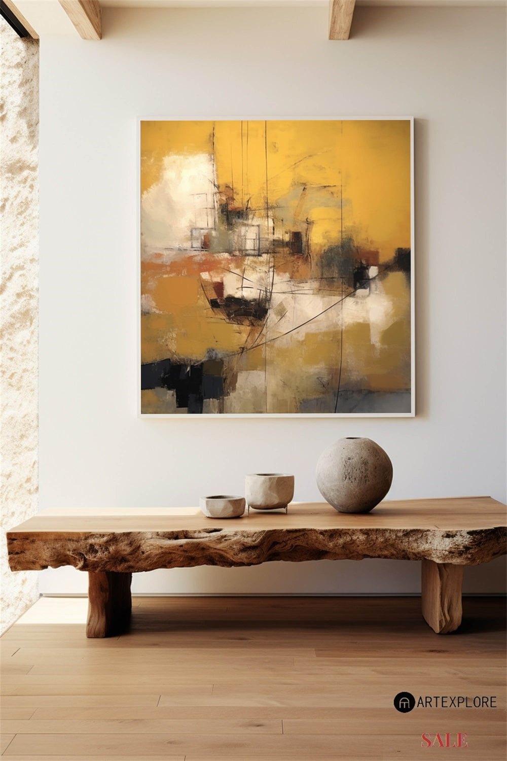 Heavy Texture Dark Yellow Abstract Art On Canvas Modern Palette Knife Painting Abstract Painting