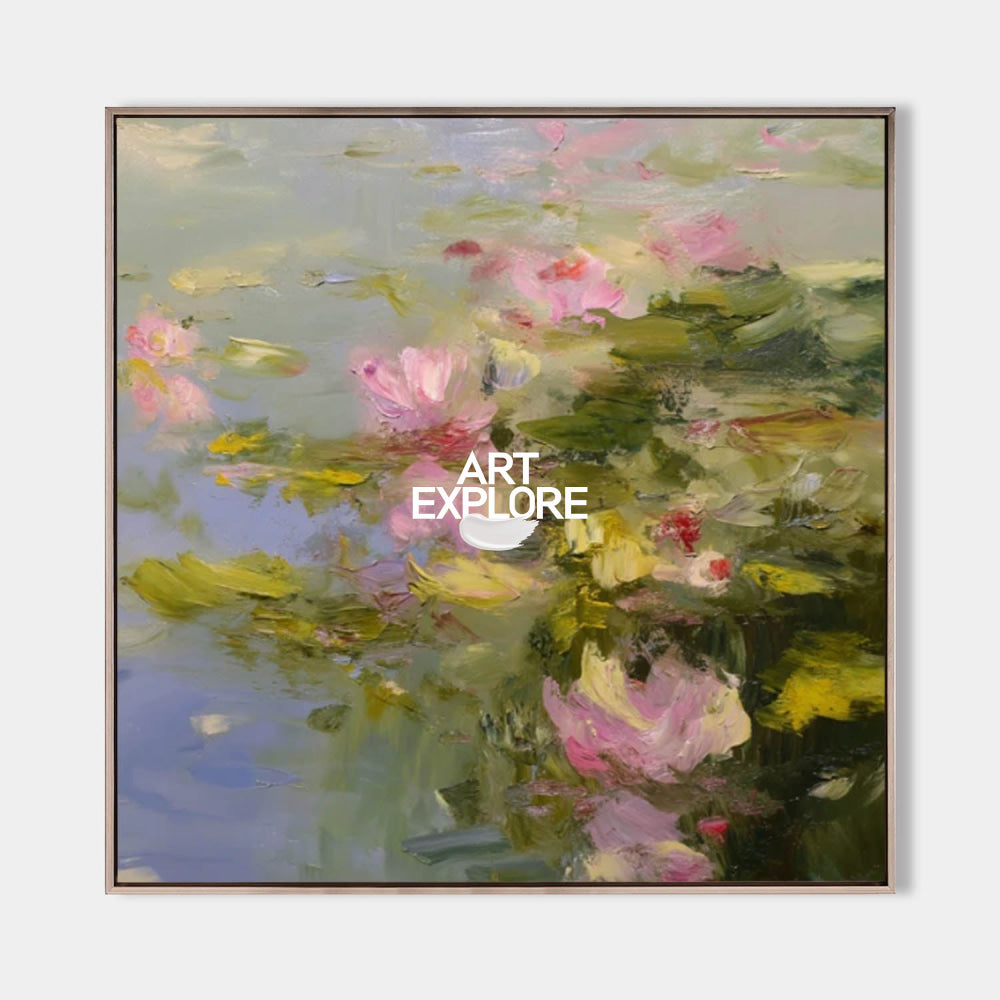 Serene Lotus Inspired Canvas Art With Rich Texture For Bedroom Decor