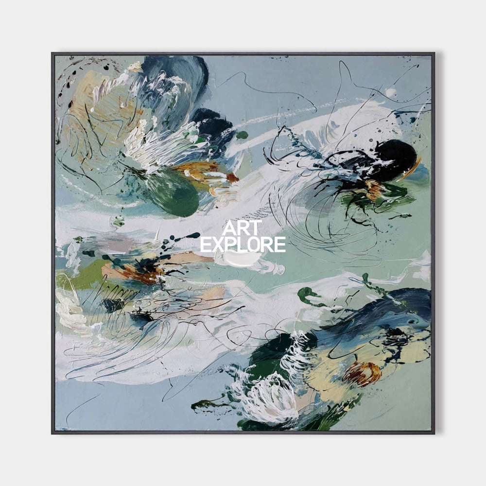 Abstract Green Botanical Oil Painting Original Art For Modern Living Room Decor