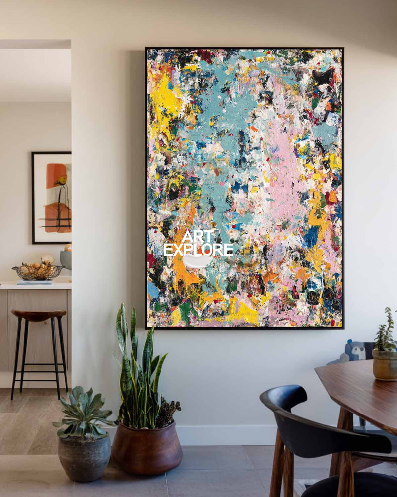 Vibrant Modern Abstract Art With Rich Textured Oil Painting For Contemporary Living Room Decor