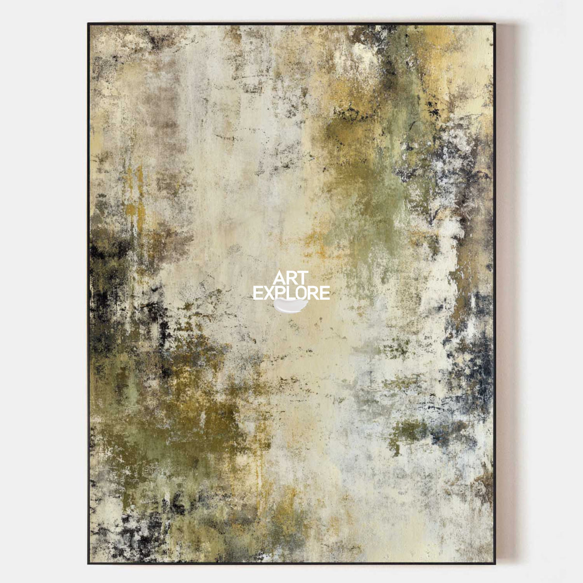 Neutral Abstract Masterpiece In Olive And Cream For Quiet Luxury Interior Styling