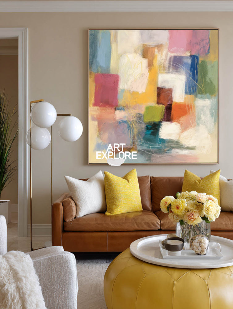 Colorful Square Canvas Art Perfect For Living Room And Office Wall Decor