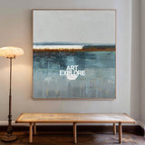 Minimalist Square Abstract Art In Blue Gray And Brown For Modern Interior Design