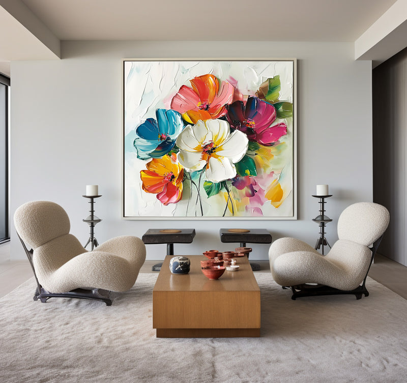 Large 3D Flowers Canvas Modern Colourful Custom Artwork Art Boho Wall Art For Livingroom