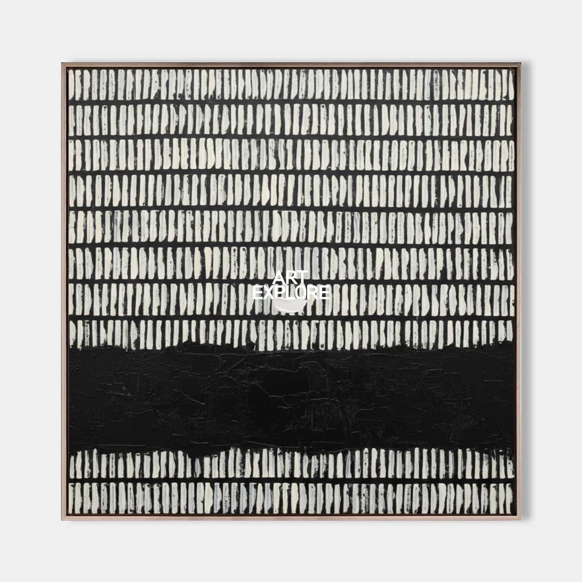 Minimalist Black And White Abstract Square Painting With Geometric Lines For Modern Home Decor