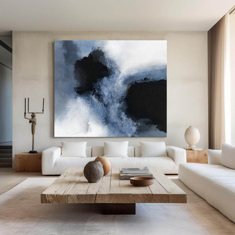 Large Painting Canvas Modern Abstract Art Cool Abstract Art Blue White Black