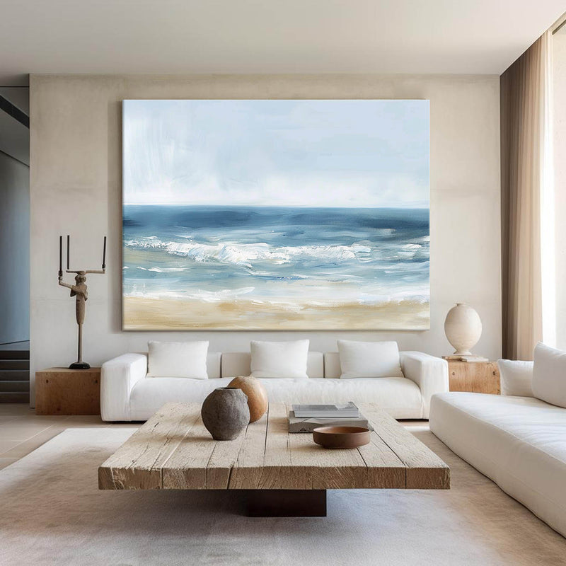 Oversized Beach Acrylic Paintings On Canvas Large Blue Textured Landscape Oil Paintings  Artwork Minimalist Apartment Decor