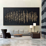 Large Black and Gold Abstract Art Minimalist Wall Art, Panoramic Canvas Wall Art Acrylic Painting