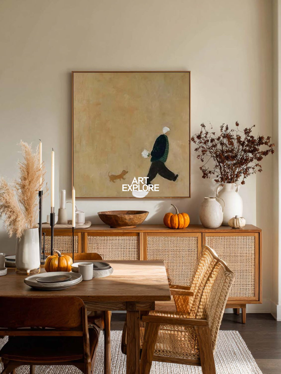 Modern Abstract Painting With Dog Figure For Contemporary Home Decor