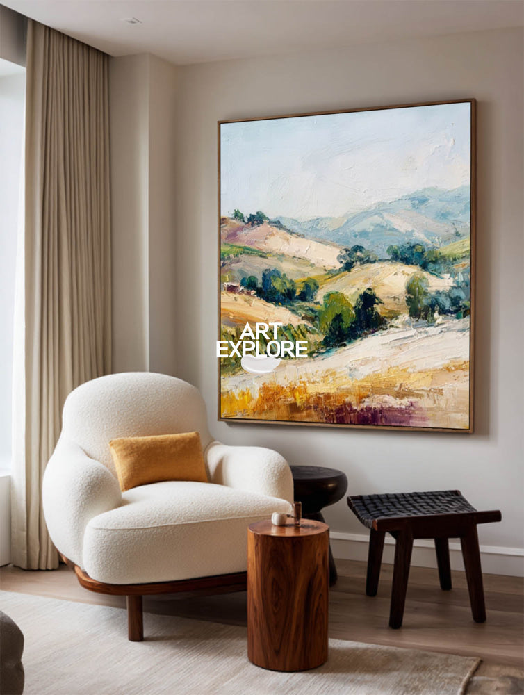 Abstract Hillside Artwork With Organic Shapes And Earthy Palette For Contemporary Interiors