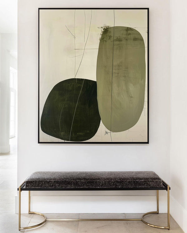 Modern Green And Beige Abstract Minimalist Wall Art Original Painting For Livingroom 