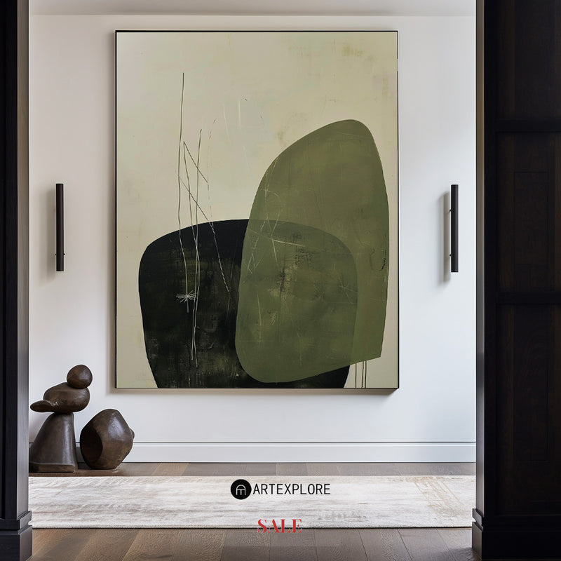 Green Canvas Art Wabi-sabi Beige Green Minimalist Acrylic Painting Livingroom Canvas Art For Sale