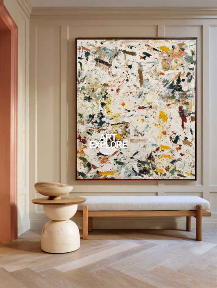 Original Vertical Abstract Expressionist Painting With Textured Canvas For Modern Home Decor
