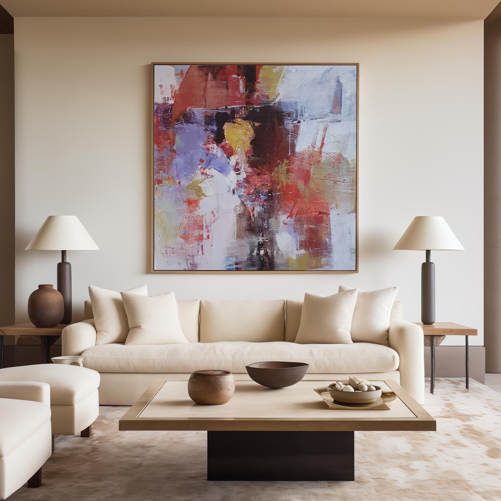 Red Abstract Canvas Art Red Square Wall Art Modern Red Painting Framed Canvas Painting 