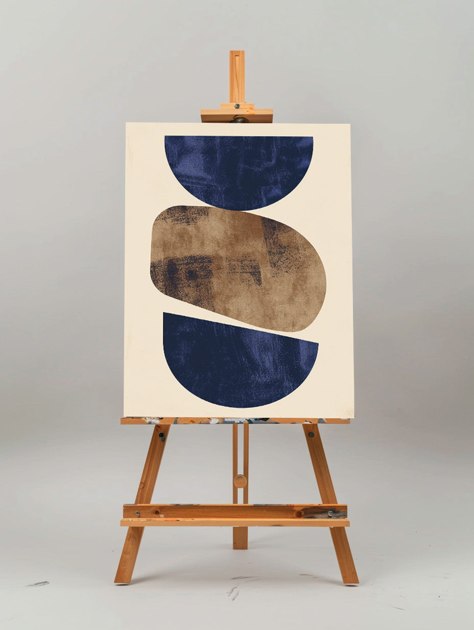 Beige And Blue Textured Geometric Abstract Painting Large Minimalist Wall Art For Sale