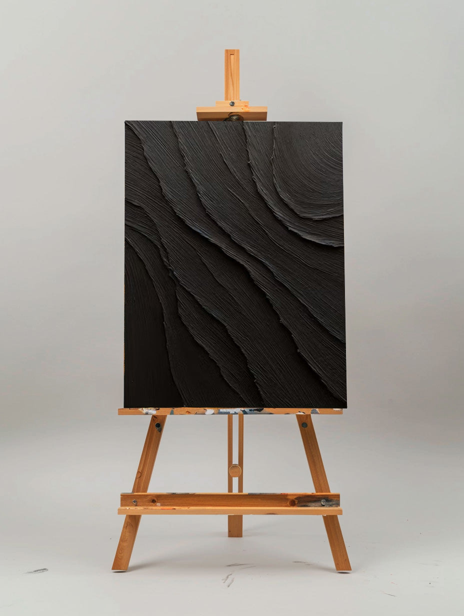 Large Black Abstract Painting Black Minimalist wall Painting Black 3D Textured Painting Modern abstract wall art Minimalist Painting Art