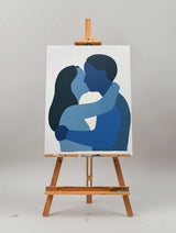 Large Loving Couple Canvas Painting Blue Minimalist Kissing Lovers Painting Modern Portrait Wall Art