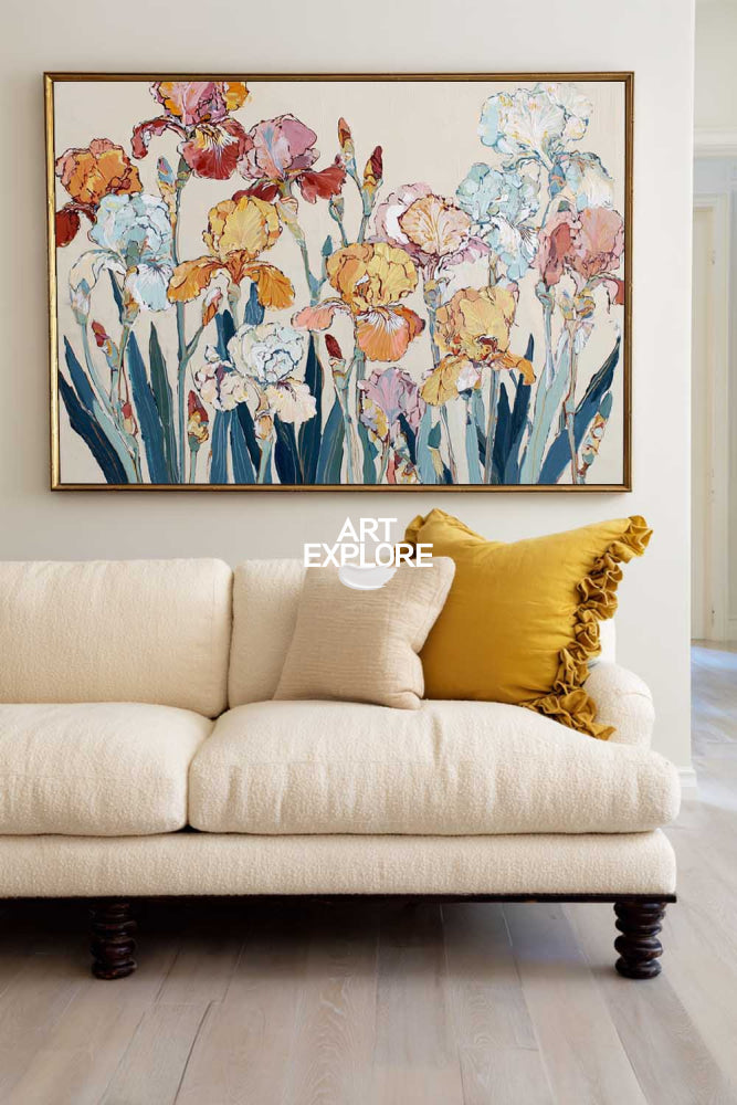 Abstract Iris Flower Painting Modern Textured Wall Art For Living Room And Bedroom Decor