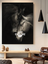 Luxury Black White Horse Art Signed Original Piece For Home Office Entryway