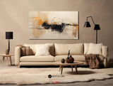 Japandi black beige wall art, dark beige soft brush strokes thick textured paintings for sale