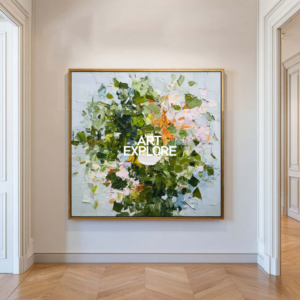 Abstract Green Floral Oil Painting On Linen Canvas For Modern Home Decor