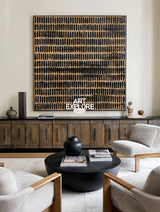 Minimalist Abstract Square Painting With Black Strokes For Modern Home Decor