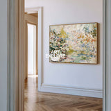 Abstract Botanical Garden Painting With Textured Impasto For Modern Home Decor