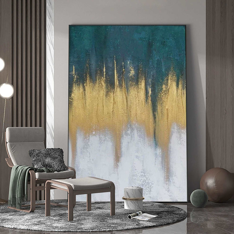 Abstract Blue And Gold Canvas Painting Large Original Acrylic Abstract Canvas Art Modern Abstract Painting 