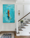 Large Abstract Green Lake Art Paintings Rich Textured Artwork Boatman Paintings Acrylic Seascape Paintings Canvas Home Decor 