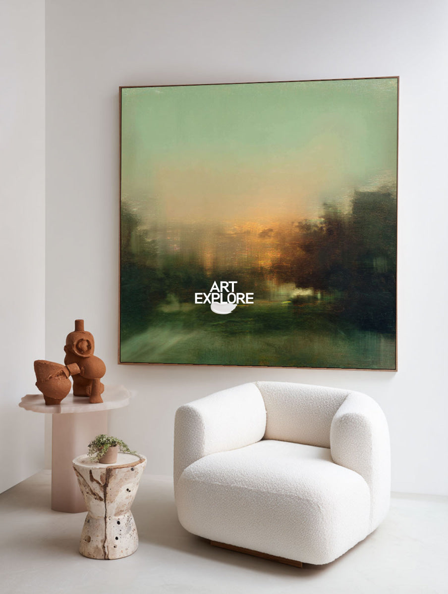 Abstract Green Landscape Painting With Black Hues For Modern Living Room Decor Original Art
