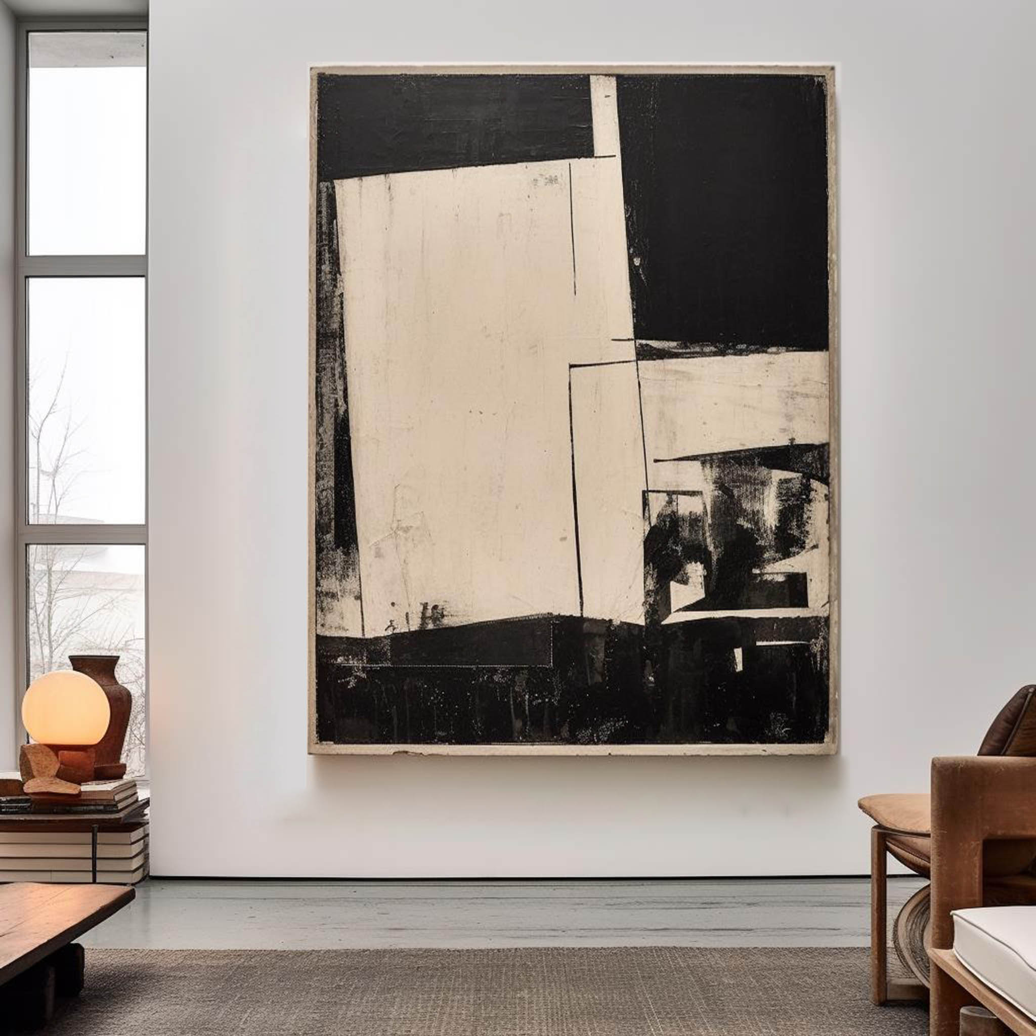 Modern Black And Beige Abstract Canvas Wall Art Earth Tone Minimalist Art Minimalist Painting 