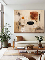 Large Modern Abstract Painting With Earthy Beige And Black Tones For Living Room Decor