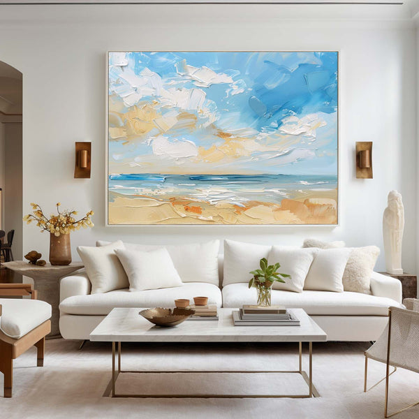 3d Abstract Blue Seascape modern art Original Oil Seascape Paintings Minimalist Ocean Apartment Decor