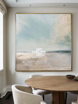 Abstract Seascape Painting With Textured Blue Beige Tones For Living Room Wall Art Decor
