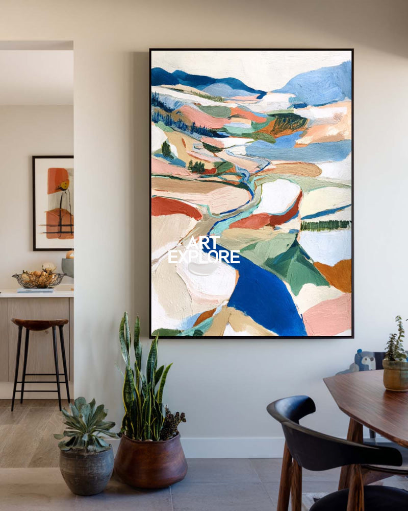 Handmade Textured Oil Painting Of Nature Scene In Beige And Terracotta Tones