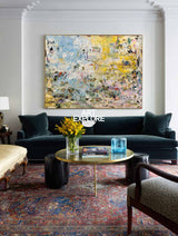 Modern Yellow And Blue Abstract Painting For Living Room Wall Art Decor