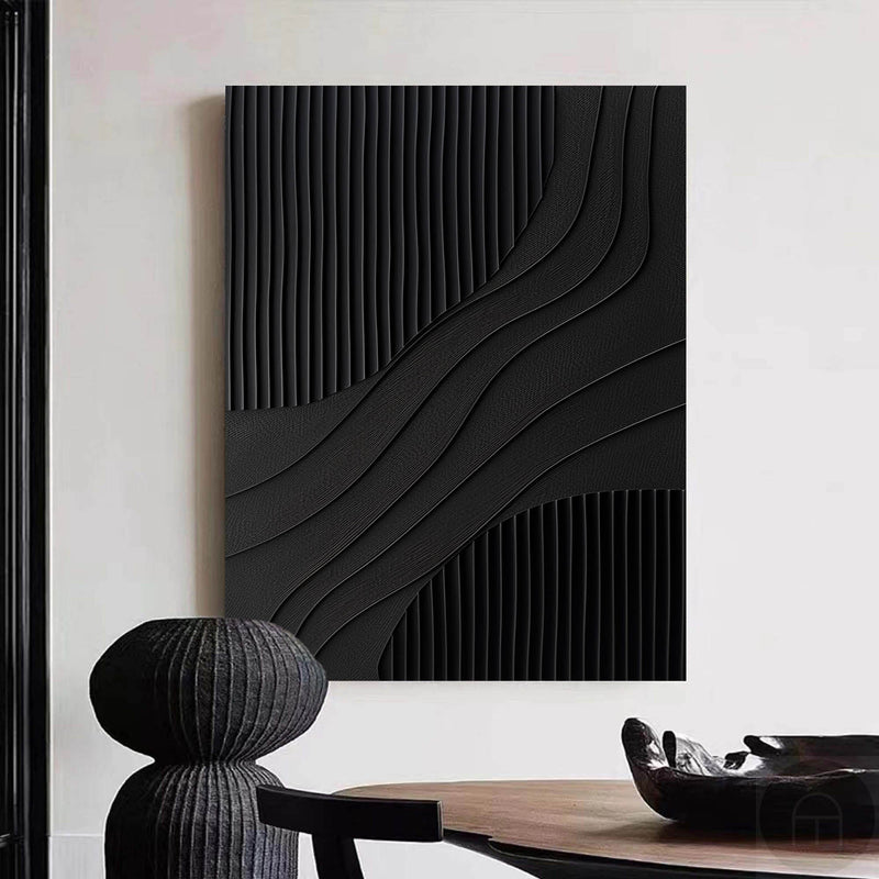 Black 3D Texture Painting Modern Minimalist Luxury Art Black Abstract Wall Art Black 3D Abstract Painting on Canvas 