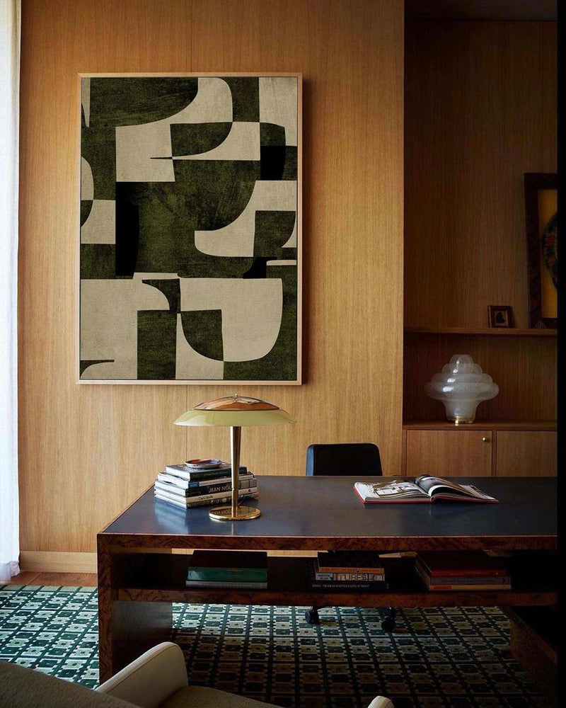 Wabi Sabi Wall Art Green Beige Textured Painting on Canvas Green Minimalist Wall Art For Sale