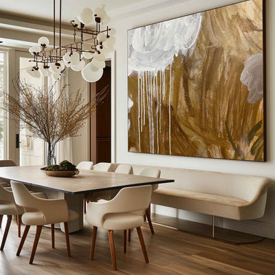 Modern Gold Canvas Wall Art Horizontal Abstract Wall Art Large Abstract Acrylic Painting For Sale