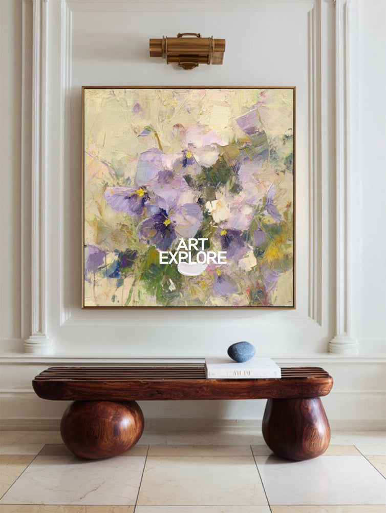 Purple Floral Textured Oil Painting Original Art For Modern Home Decor