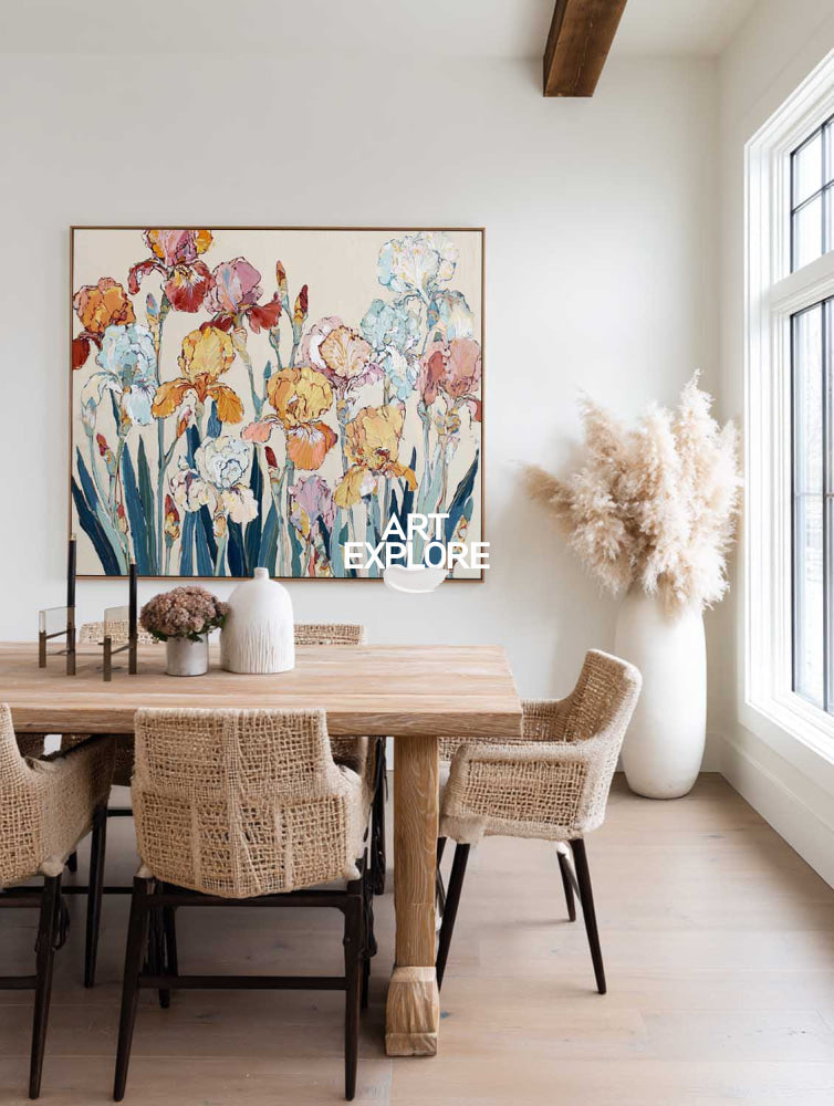 Abstract Iris Flower Painting Modern Textured Wall Art For Living Room And Bedroom Decor