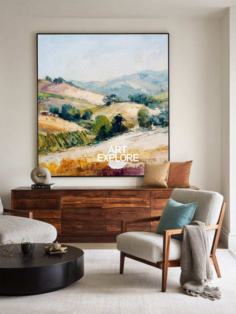 Abstract Hillside Artwork With Organic Shapes And Earthy Palette For Contemporary Interiors
