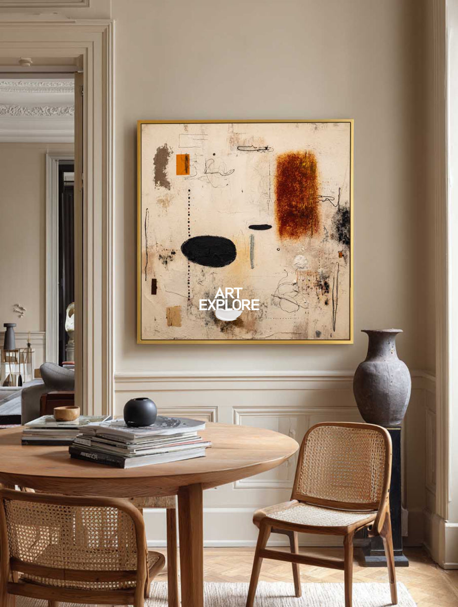 Modern Textured Abstract Painting In Beige And Earth Tones For Living Room Decor