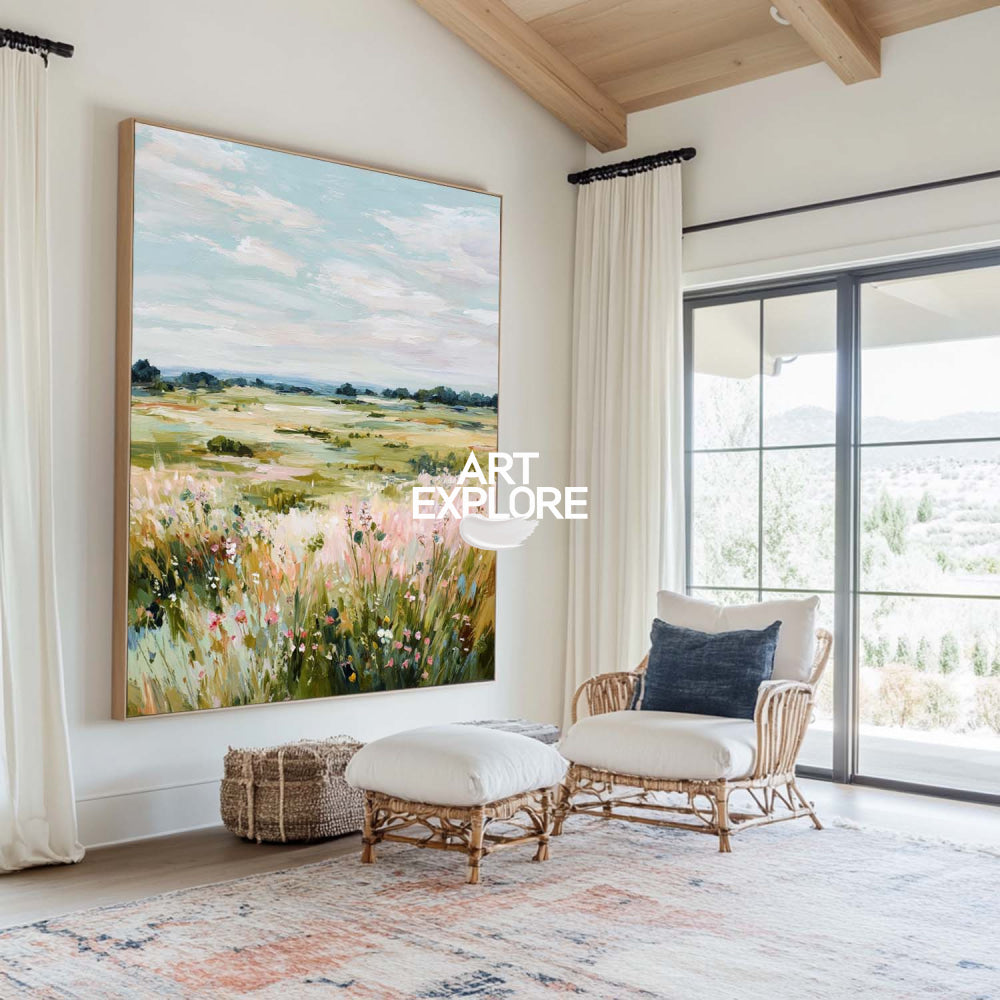 Abstract Wildflower Field Painting Original Oil Art For Modern Home Decor