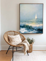 Textured Seascape Oil Painting With Sailboat For Modern Coastal Living Room Decor