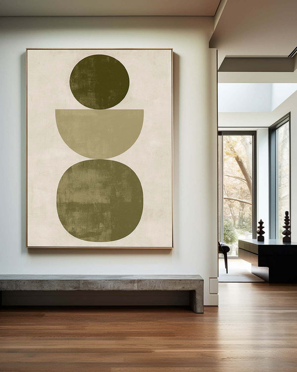 Large Beige And Green Abstract Painting Geometric Art Painting Modern Nordic Style On Canvas
